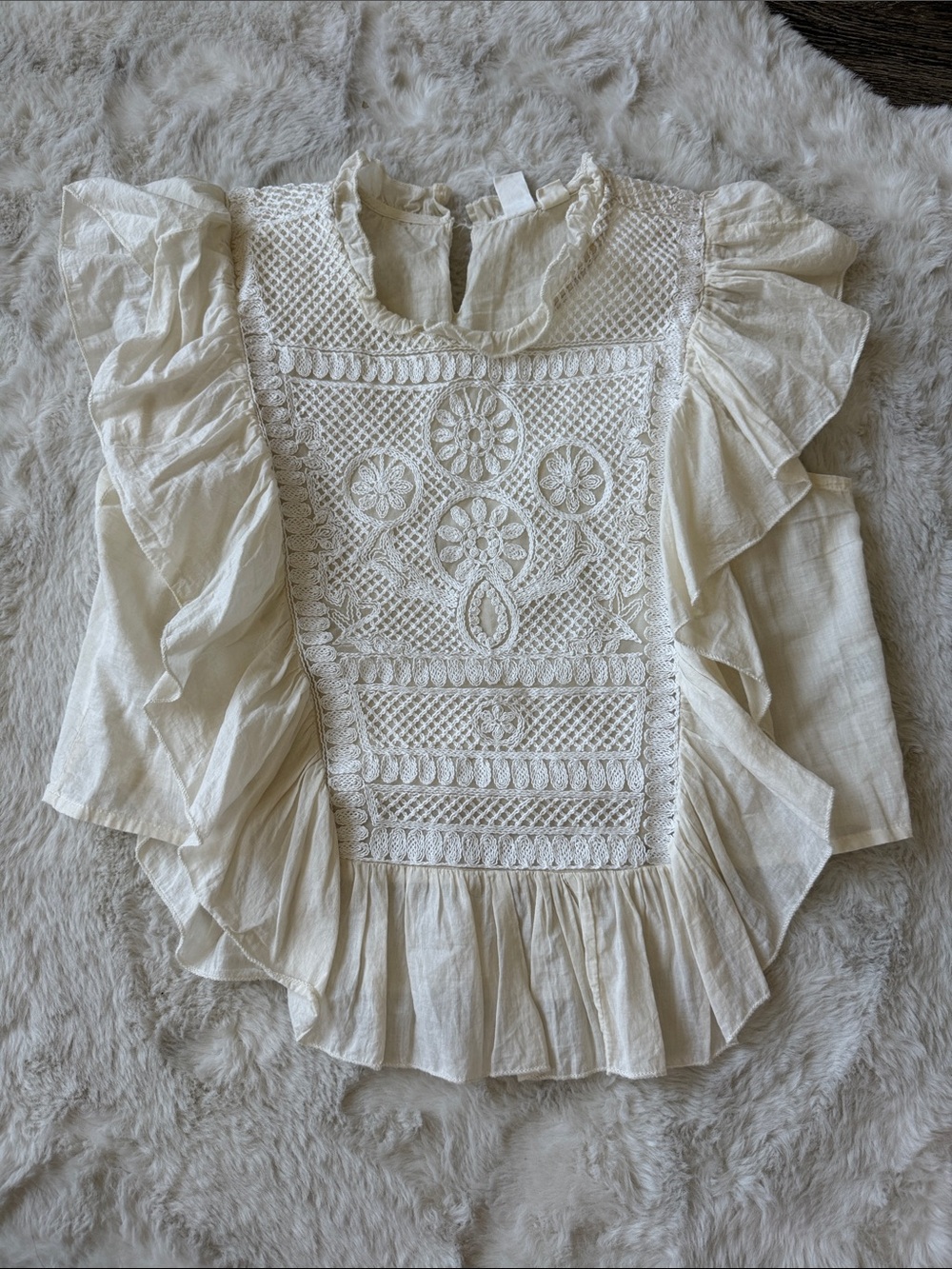 Joie Lace Front Ruffle Peasant Blouse — Cream